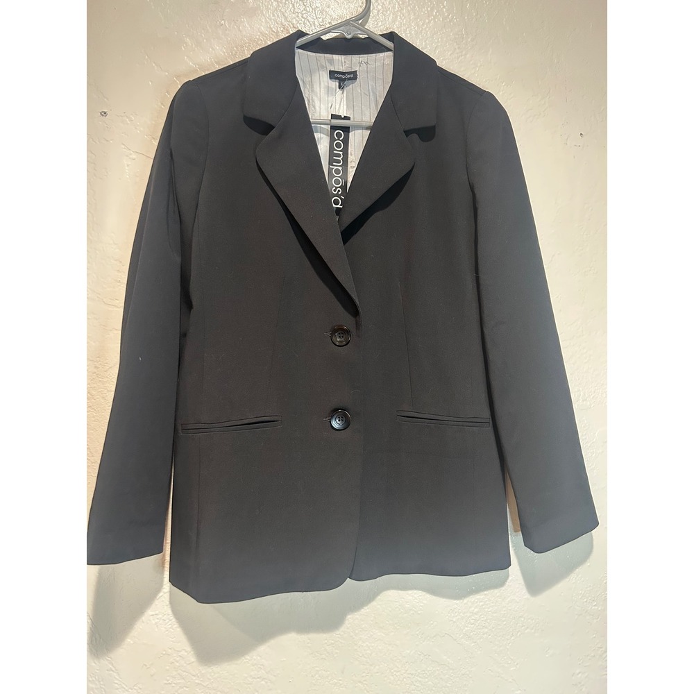 Compos'd Womens Black Two Button Tailored Blazer Jacket Size 6 Made in USA